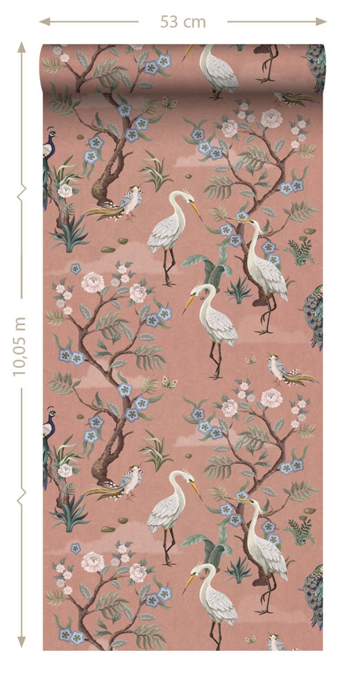 ESTAhome behang kraanvogels oudroze - 50 x 900 cm - 139708