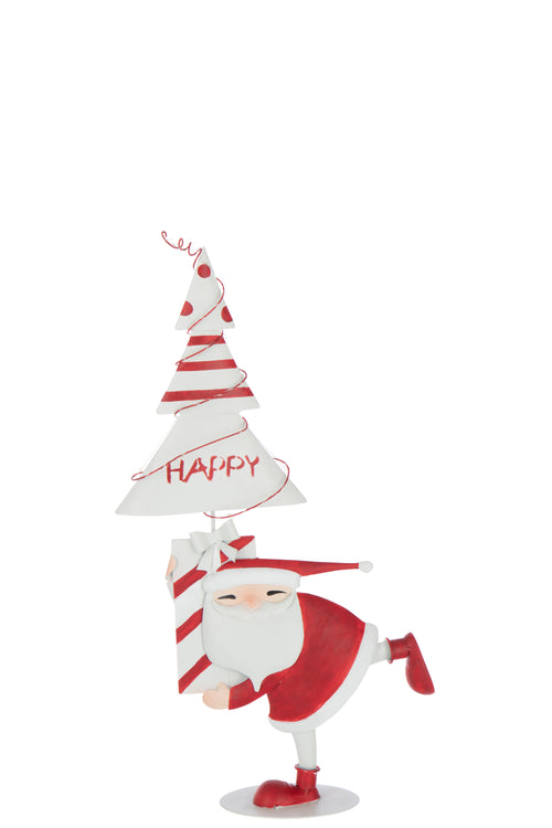 J-Line figuur Kerstman Boom - ijzer - kerstrood/wit - small -  LED lichtjes - vtwonen shop