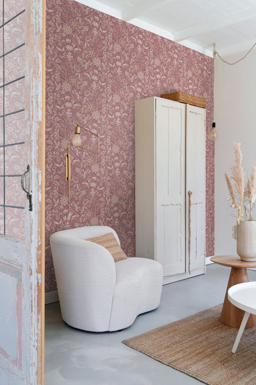 ESTAhome behang vintage bloemen mauve paars - 50 x 900 cm - 131331 - vtwonen shop