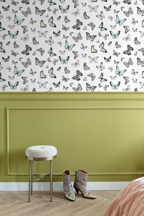 ESTAhome behang vlinders mintgroen en pastel paars - 53 cm x 10.05 m - 138875