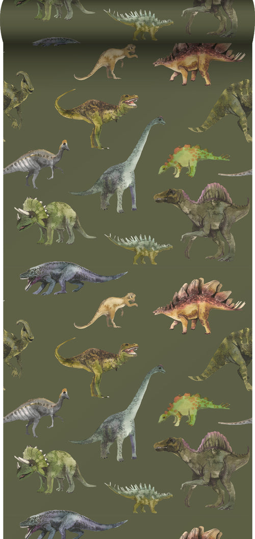 Sanders & Sanders behang dinosaurussen donkergroen - 50 x 900 cm - 935369
