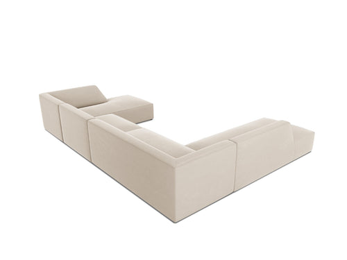 Micadoni Panoramische hoekbank links Ruby 7-zits, flueel, beige - 273x366x69cm
