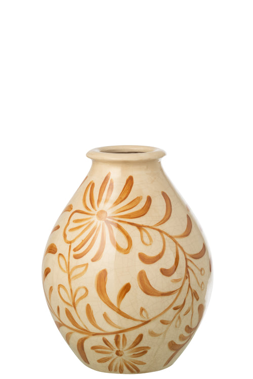 J-Line vaas Bloemen - steengoed - okergeel/wit - large