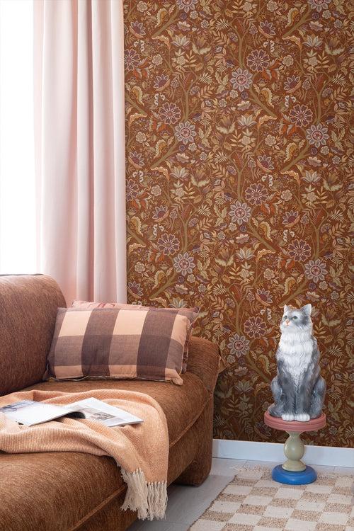 ESTAhome behang vintage bloemen terracotta bruin en donker paars - 50 x 900 cm - 131333 - vtwonen shop