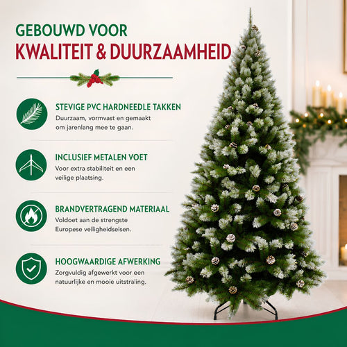 Triumph Tree Pittsburgh Kerstboom - Kerstversiering met Dennenappels en Witte Bevroren Takpunten - Kunstboom met Realistische Groene Naaldjes - H185 x