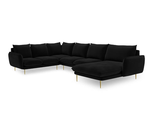 Cosmopolitan Design Panoramische hoekbank links Vienna 7-zits, flueel, zwart - 235x330x95cm