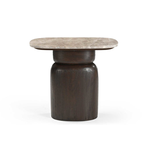 Starfurn Bijzettafel Silva - Ovaal Bruin Hout/Marmer - 56x36x51cm