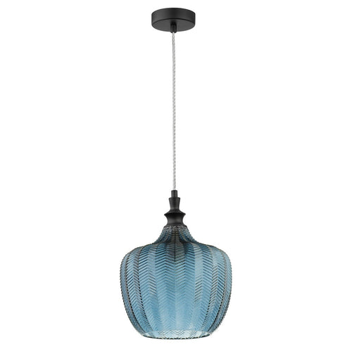 Merano Frisco Dome Hanglamp Plafondlamp Mat Zwart Metaal Donkerblauw Glas LED E27