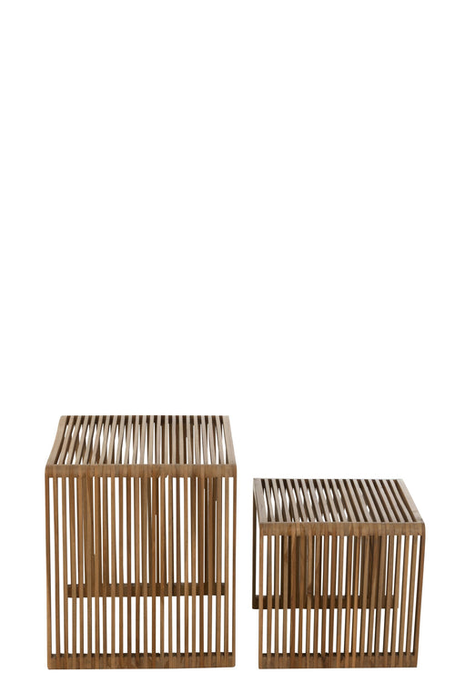 J-Line bijzettafel Kubus Gerecycleerd - hout - naturel - set van 2