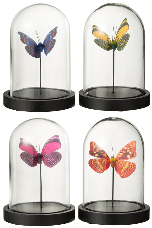 J-Line decoratie Stolp Vlinder - glas/papier - mix - small - 4 stuks - vtwonen shop