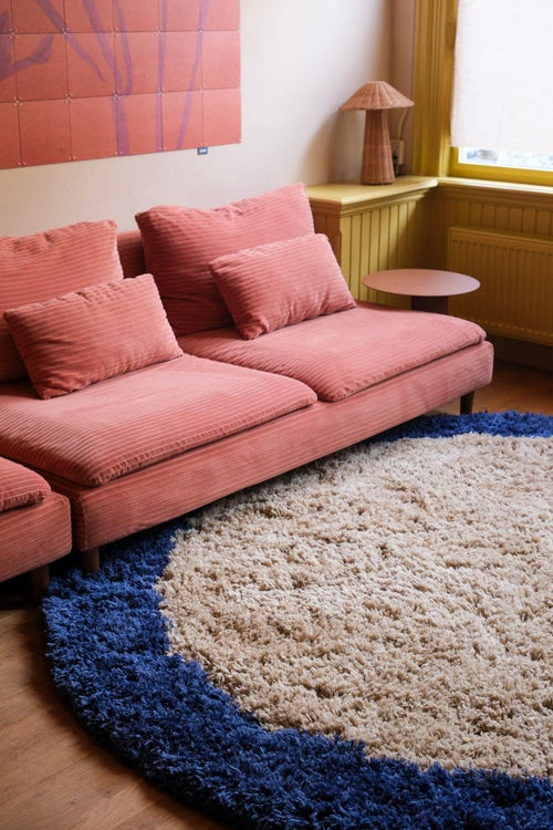Interieur05 vloerkleed Pilo - hoogpolig - beige/blauw - Ø240 cm