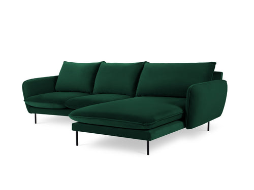Cosmopolitan Design rechter hoekbank Vienna 5-zits, flueel, flessengroen - 170x255x95cm