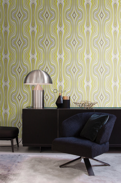 Origin Wallcoverings behang grafische lijnen okergeel - 53 cm x 10,05 m - 347225 - vtwonen shop