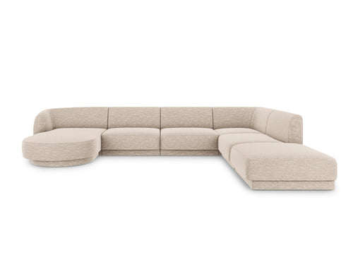 Micadoni Panoramische hoekbank rechts Miley 6-zits, structurele stof beige - 255x330x70cm