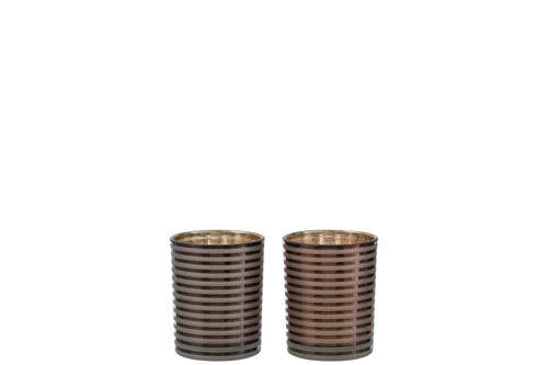 J-Line windlicht Strepen - glas - bruin - small - 2 stuks - vtwonen shop
