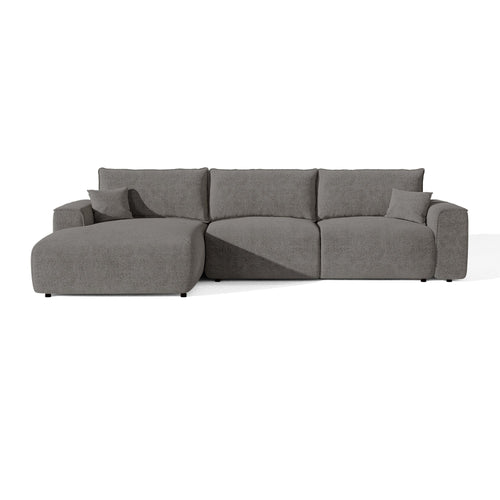 Premium Interiors - Linkshoekbank met snelle uitklapfunctie COMO - bouclé-stof grafietgrijs 300cm
