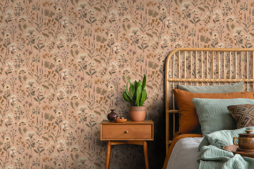 Sanders & Sanders behang veldbloemen terracotta roze - 50 x 900 cm - 935376