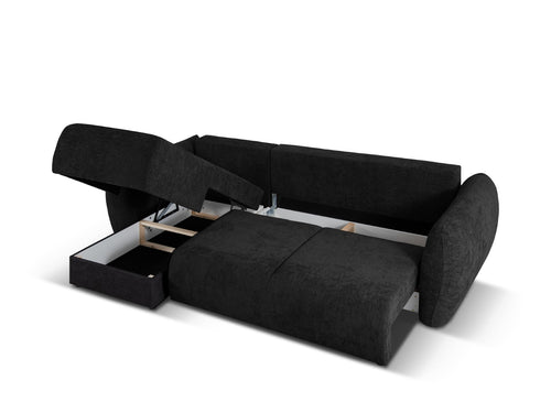 Cosmopolitan Design Uitklapbare hoekbank links met opbergdoos Matera 4-zits, chenille, zwart - 173x253x86cm