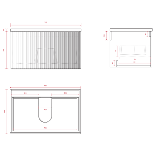 LOMAZOO badmeubelset Tropani - geribbeld - opbouw - met hoge kast & witte waskom - walnoot - 80 cm