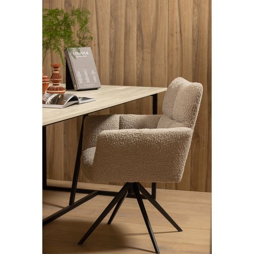 WOOOD draaistoelen Vinny - Bouclé - Zand - Set van 6