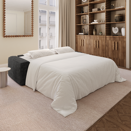 Premium Interiors - Snel uitklapbare slaapbank COMO - corduroy zwart 236cm