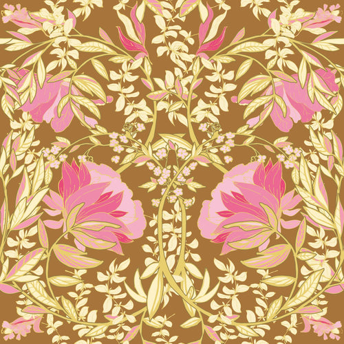 ESTAhome behang vintage bloemen in art nouveau stijl groen en fuchsia roze - 50 x 900 cm - 131731