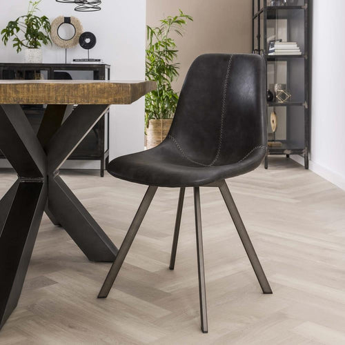 Giga Meubel Eetkamerstoel Zig-Zag - Zwart Kunstleer - Set van 4