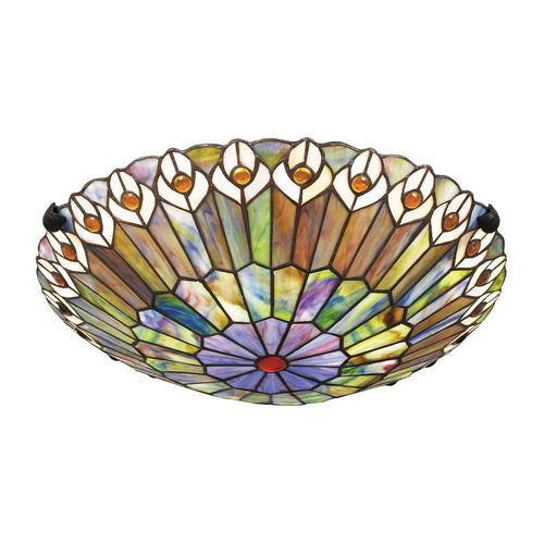 Deckenleuchte im Tiffany-Stil Valiant Bronze, Kunstglasschirm 2x E27