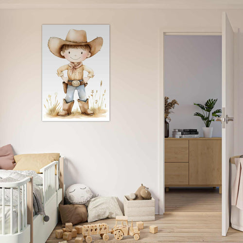 Artfulprints Poster Avontuurlijke cowboy   - 70x100 cm - Bruin