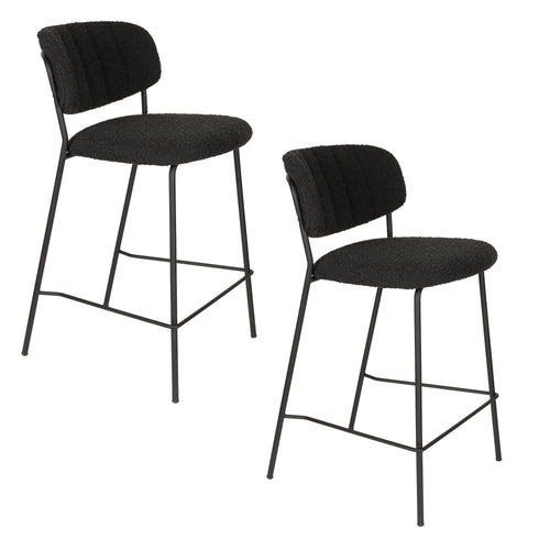 Housecraft Living Jolien Barkrukken 65 cm Zwart/Zwart Bouclé - Set van 2