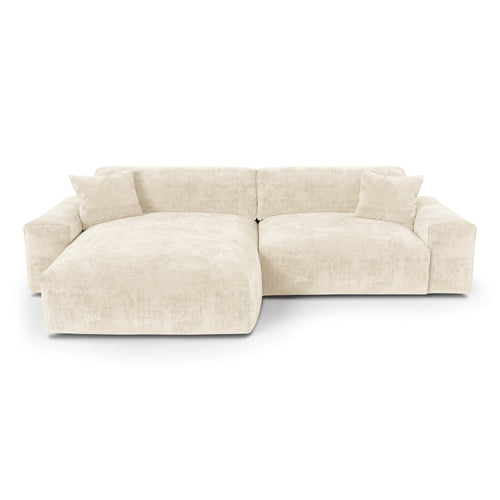 Premium Interiors - Linkerhoekbank CHEER - gewaafd fluweel crème 312cm