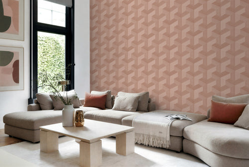 Origin Wallcoverings behang grafisch 3D motief terracotta roze - 53 cm x 10.05 m - 347950