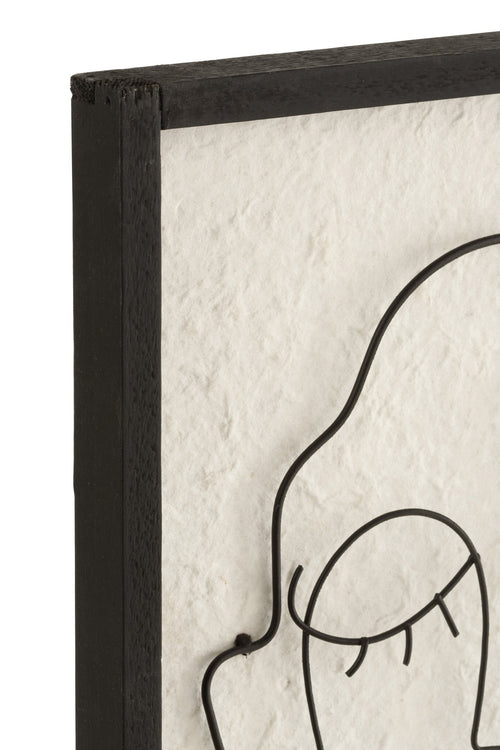 J-Line wanddecoratie Gezichten - metaal/hout - zwart/wit - small - 2 st.