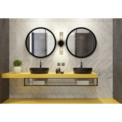Searchlight Imperial 2-lichts wandlamp, matzwart metaal en helder geribbeld glas