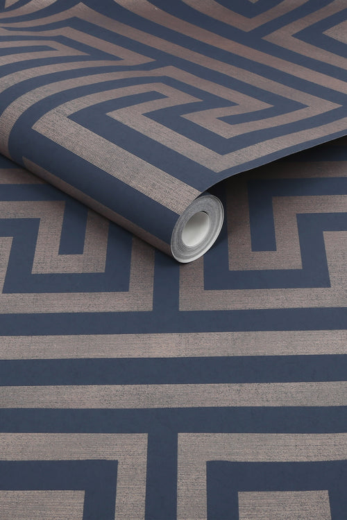Next vliesbehang Metallic Greek Key blauw 10mx52cm