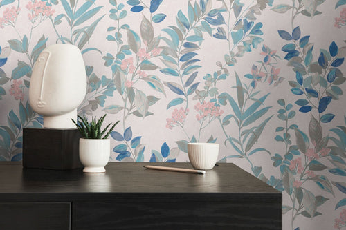 Livingwalls behang bloemmotief beige en blauw - 53 cm x 10.05 m - AS-391712