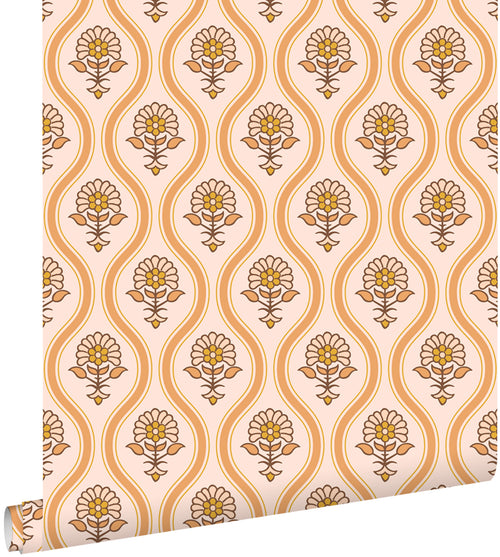 ESTAhome behang vintage bloemen oranje en beige - 50 x 900 cm - 131737