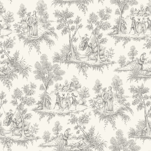 ESTAhome behang toile de jouy print grijs - 50 x 900 cm - 132092