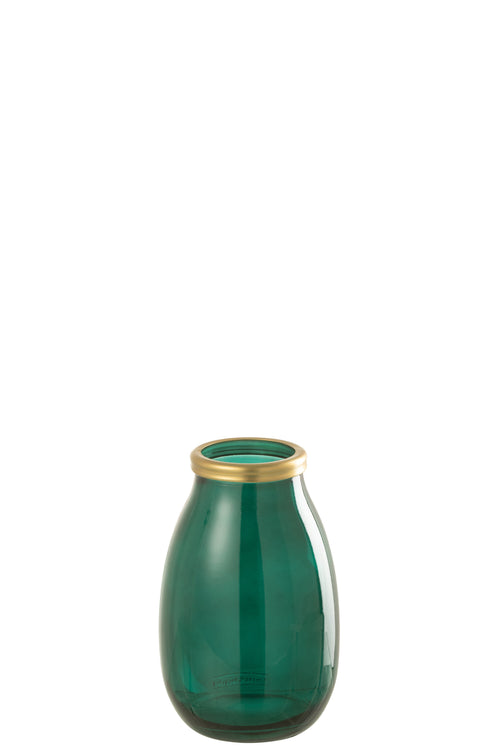 J-Line vaas Goud Boord - glas - groen - small - 28 cm hoog - vtwonen shop