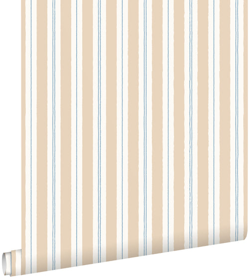 ESTAhome behang strepen beige en blauw - 50 x 900 cm - 131958