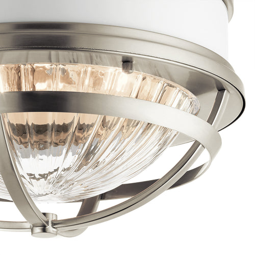 Elstead Kichler Tollis Bowl Semi Flush Plafondlamp Geborsteld Nikkel & Wit