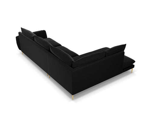 Cosmopolitan Design linker hoekbank Vienna 6-zits, flueel, zwart - 185x275x95cm