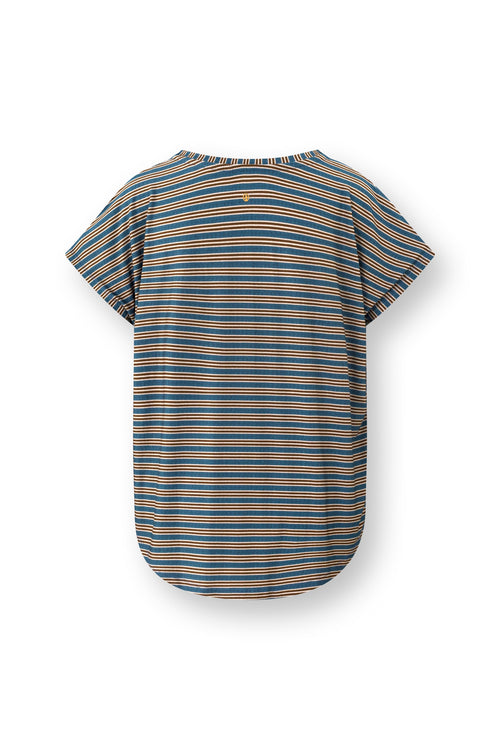 Pip Studio - Tatum Pyjama t-shirt - Korte mouw Dames - Kente Stripe - Blauw - L