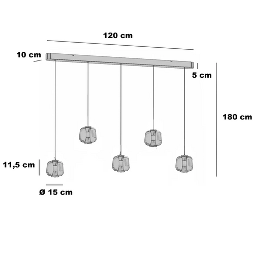 Freelight hanglamp Rosa - 5 lichts - 120  x 180   cm - rosé goud