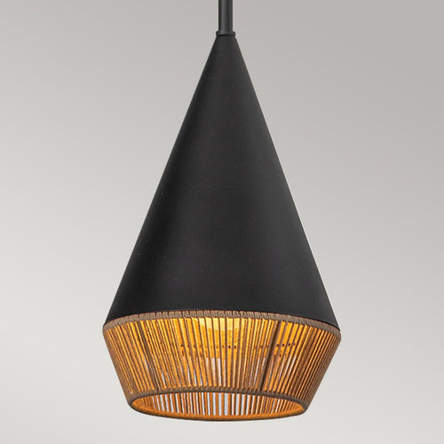 Schlanke Pendel-Deckenleuchte Modern Mattschwarz, Natur 1x E27