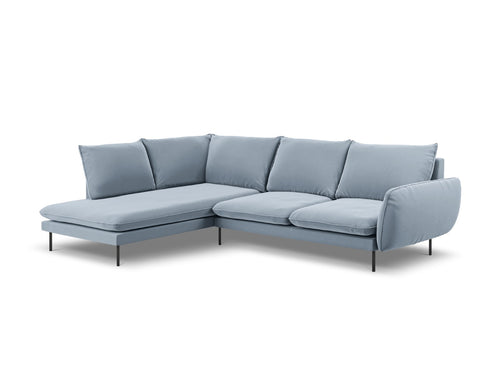 Cosmopolitan Design linker hoekbank Vienna 6-zits, flueel, lichtblauw - 185x275x95cm