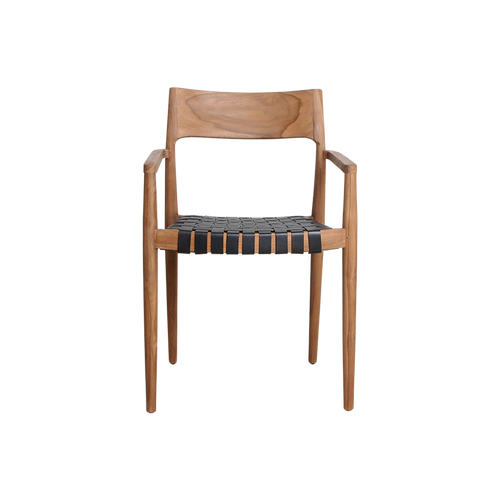 Raw materials teak eetkamerstoel Freya - zwart leer - 54x45x80 cm