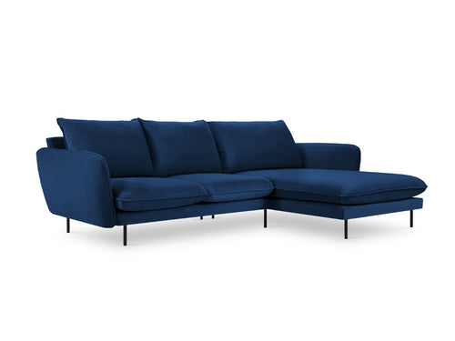 Cosmopolitan Design rechter hoekbank Vienna 5-zits, flueel, koningsblauw - 170x255x95cm