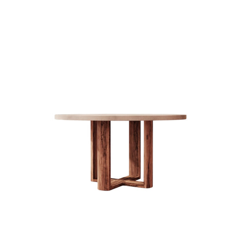 Tikamoon Ronde tuintafel van massief acaciahout en ecrukleurig cement 4/6 pers. - Beige