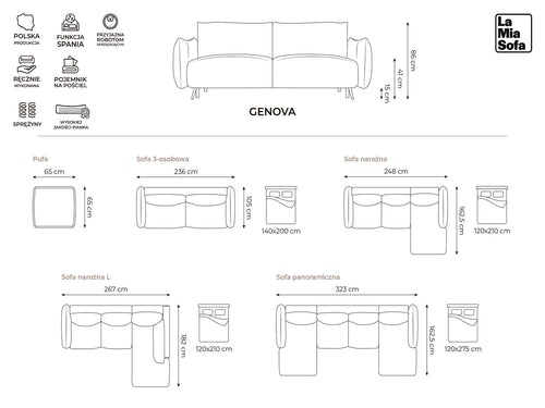 LaMiaSofa 3-zits slaapbank Genova - chenille stof - wit - 230x105x86